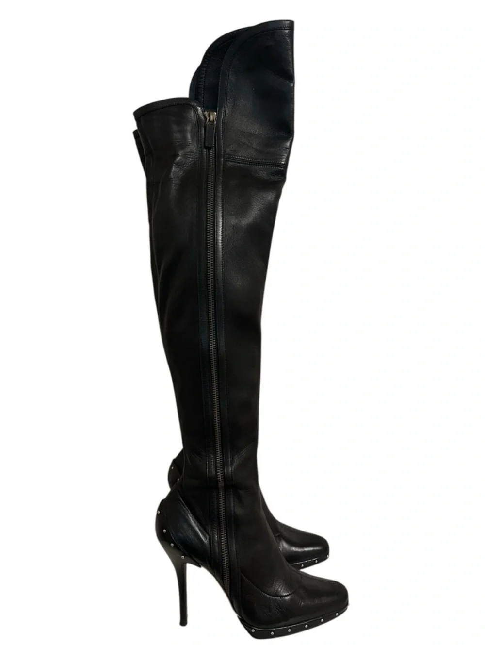 GUCCI Tom Ford Era Black Leather Studded Platform OTK Runway Boot Y2K Fall 2003